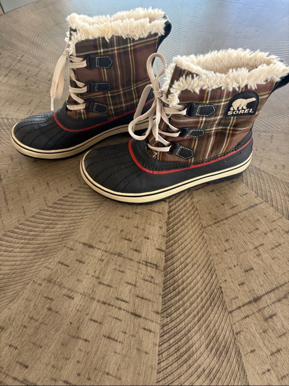Sorel Women's Plaid Fur-Trim Winter Boots - Brown, Black, Red